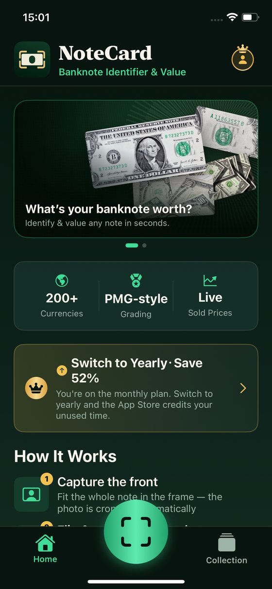 NoteCard app home screen